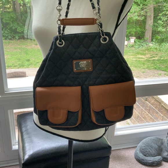 Sharif Black Denim Quilted Backpack - Picture 1 of 6